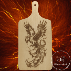 tagliere in legno di faggio con incisione laser. La Fenice. Personalizzato su richiesta