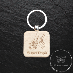 portachiavi in legno con incisione laser. Super Papà. Personalizzabili. Ideali come gadget aziendali