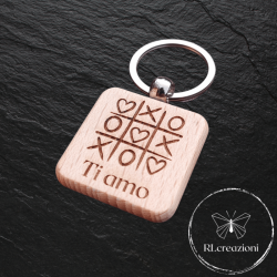 Porte-clés carré en bois avec gravure laser « Je t'aime »