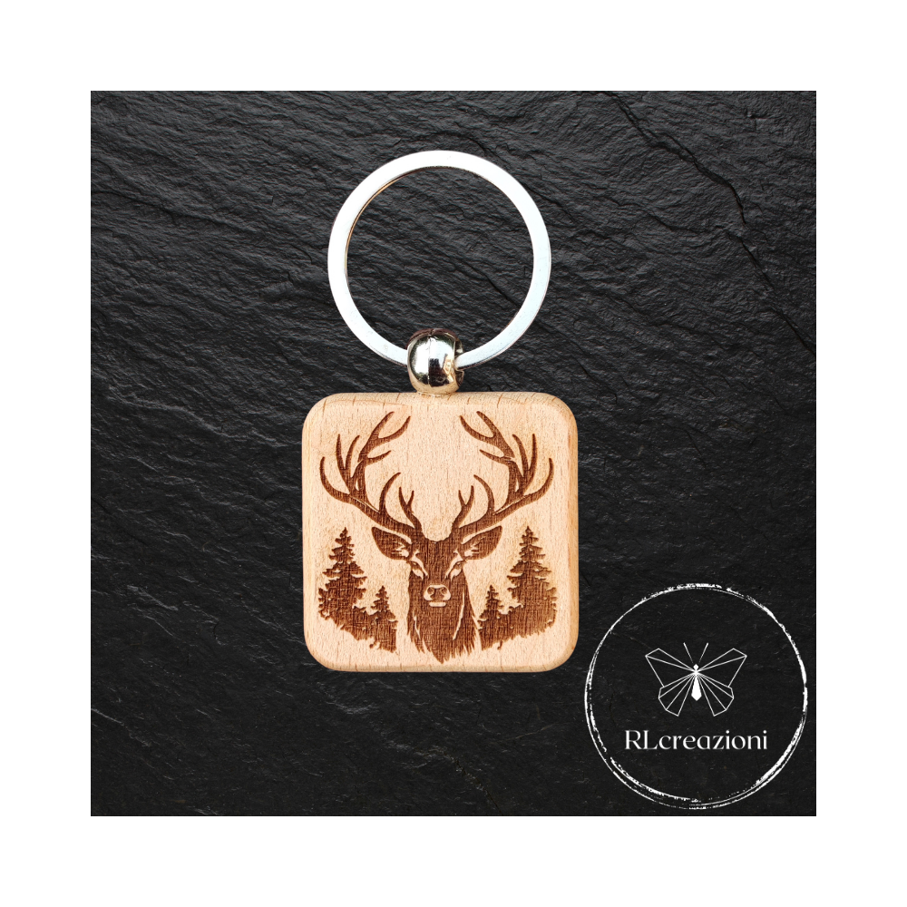 porte-clés en bois avec gravure laser. Cerf. Personnalisables. Idéaux comme gadgets d'entreprise.