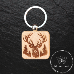 porte-clés en bois avec gravure laser. Cerf. Personnalisables. Idéaux comme gadgets d'entreprise.