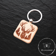 Porte-clés carré en bois avec gravure laser « Cerf »