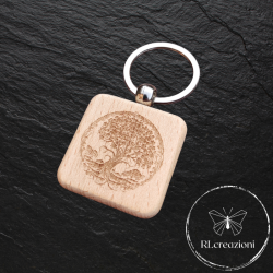 Porte-clés carré en bois avec gravure laser « Arbre de vie »