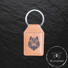 Porte-clés en simili cuir avec gravure laser. Loup. Personnalisables. Idéaux comme gadgets d'entreprise.