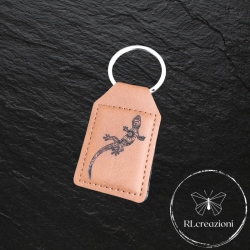 Porte-clés en simili cuir marron avec gravure laser « Gecko »