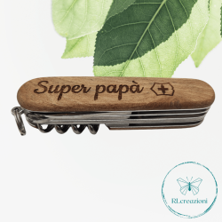 Victorinox Huntsman Wood con incisione laser. 13 funzioni. Personalizzato su richiesta. "Super papà"