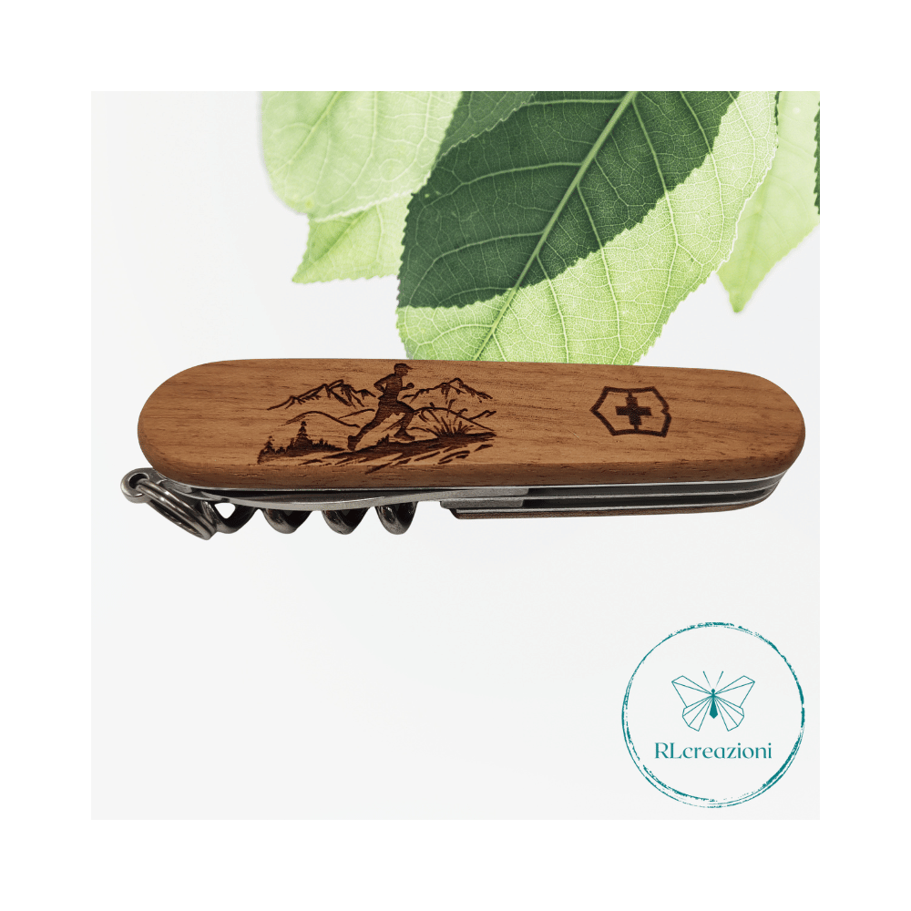Victorinox Sparta in legno di noce con incisione laser. 10 funzioni. Personalizzato su richiesta. Runner