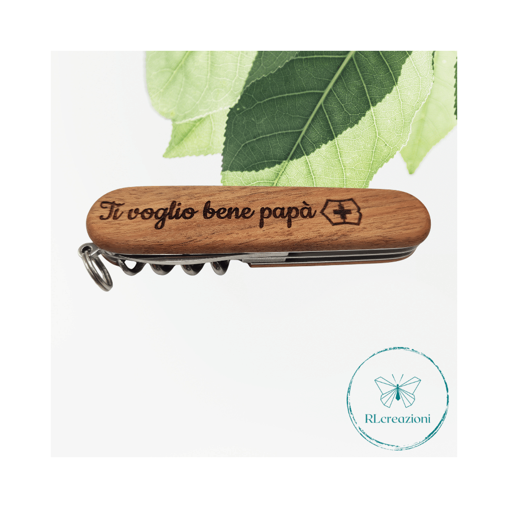 Victorinox Sparta in legno di noce con incisione laser. 10 funzioni. Personalizzato su richiesta