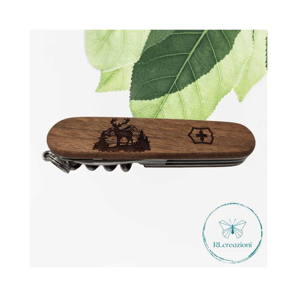 Victorinox Sparta in legno di noce con incisione laser. 10 funzioni. Personalizzato su richiesta