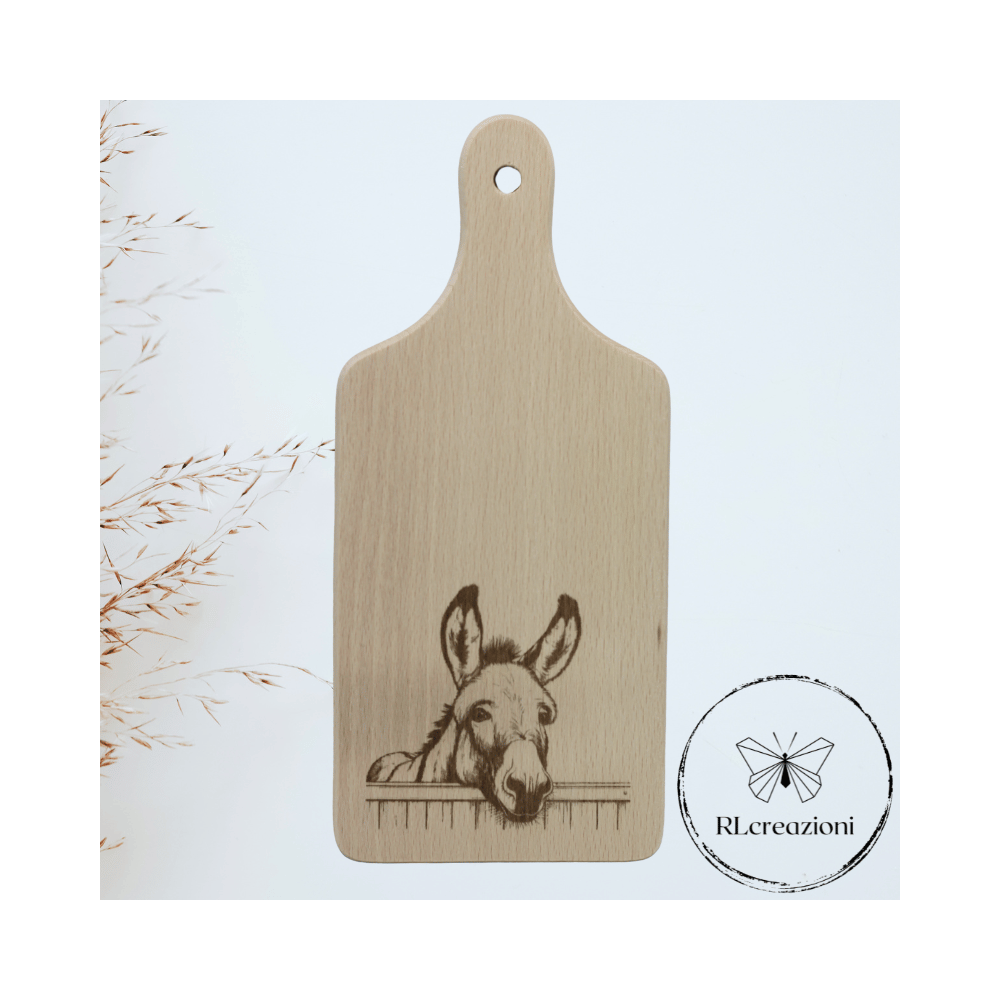 Planche à découper en bois de hêtre avec gravure au laser. Âne. Personnalisée sur demande