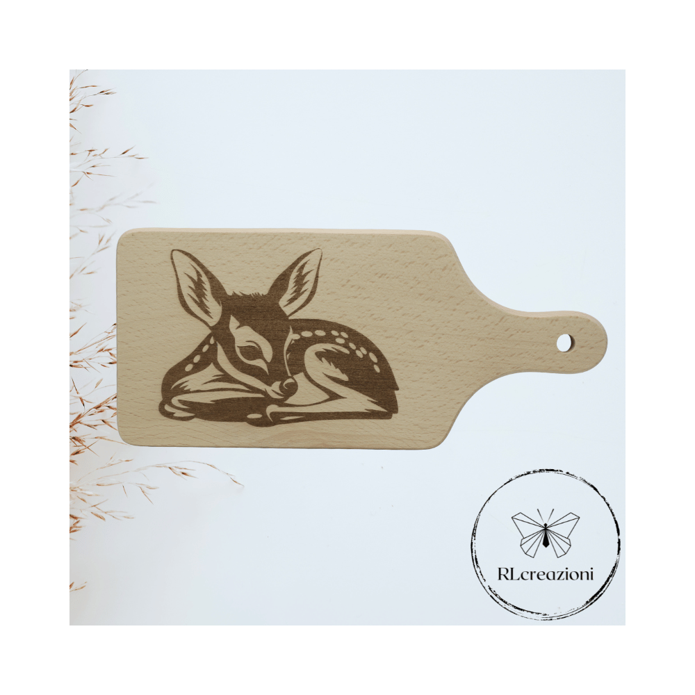 tagliere in legno di faggio con incisione laser. Cerbiatto. Personalizzato su richiesta