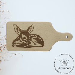 Planche à découper en bois de hêtre avec gravure au laser. Faon. Personnalisée sur demande