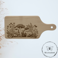 tagliere in legno di faggio con incisione laser.Funghi. Personalizzato su richiesta
