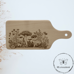 tagliere in legno di faggio con incisione laser.Funghi. Personalizzato su richiesta