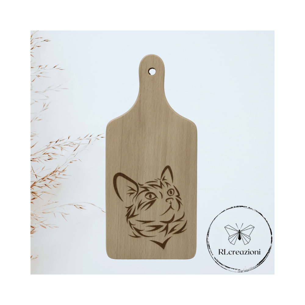 tagliere in legno di faggio con incisione laser. Gatto. Personalizzato su richiesta