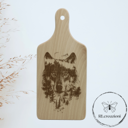 tagliere in legno di faggio con incisione laser. Lupo. Personalizzato su richiesta