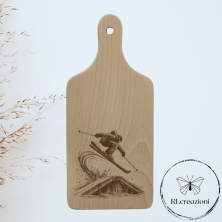 tagliere in legno di faggio con incisione laser. Sciatore. Personalizzato su richiesta