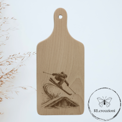 tagliere in legno di faggio con incisione laser. Sciatore. Personalizzato su richiesta