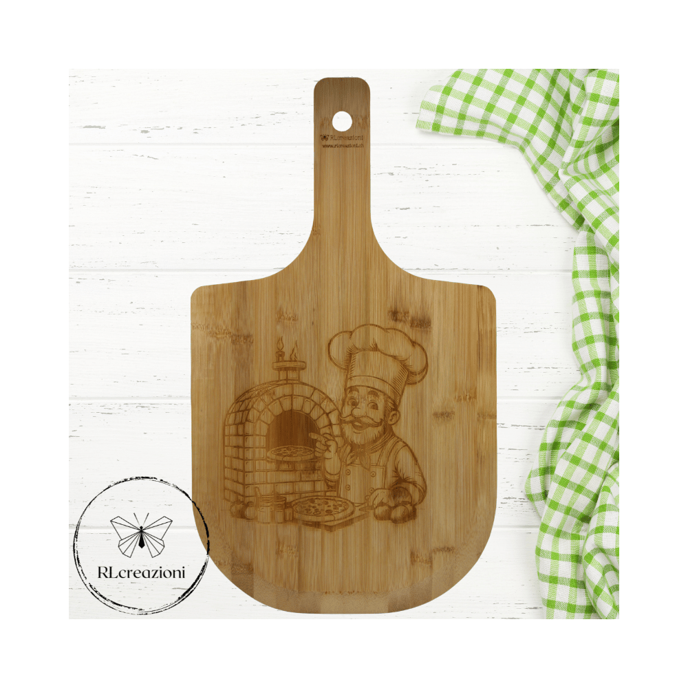 Tagliere per pizza con incisione laser. Personalizzabile su richiesta.