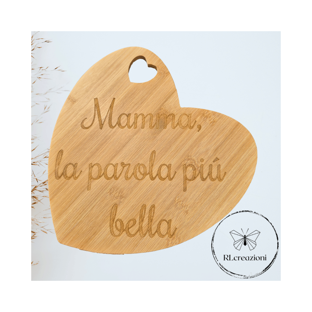 tagliere in legno di bambu con incisione laser. Mamma, la parola più bella.