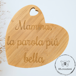 tagliere in legno di bambu con incisione laser. Mamma, la parola più bella.
