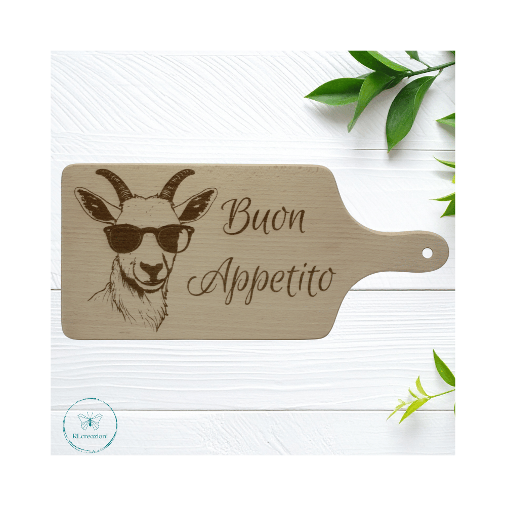 Planche à découper avec gravure laser « chèvre ». Bon appétit. Personnalisable sur demande