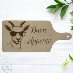 Planche à découper avec gravure laser « chèvre ». Bon appétit. Personnalisable sur demande