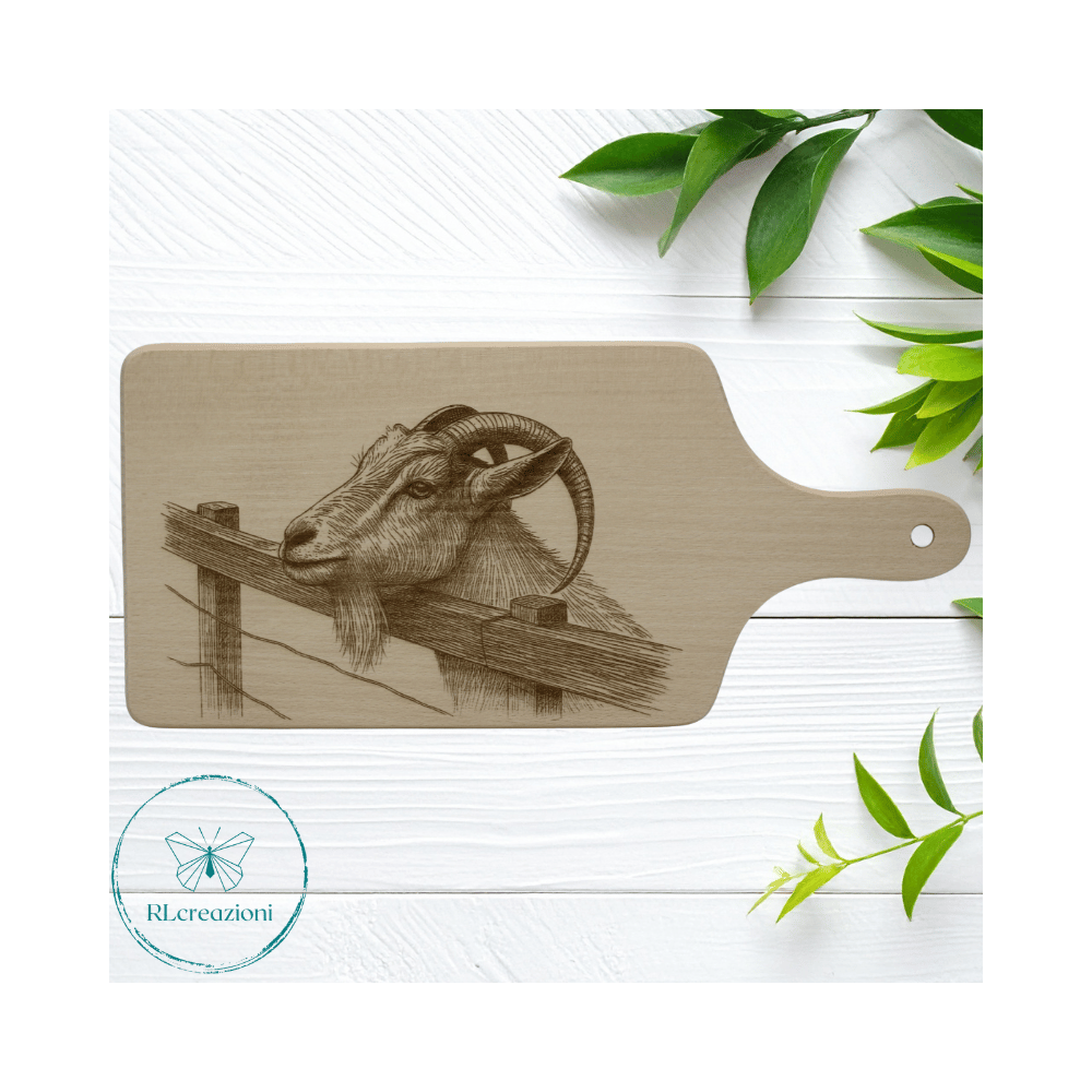 Planche à découper en bois de hêtre avec gravure au laser. Chèvre