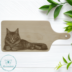 Planche à découper en hêtre. Chat. Personnalisable sur demande