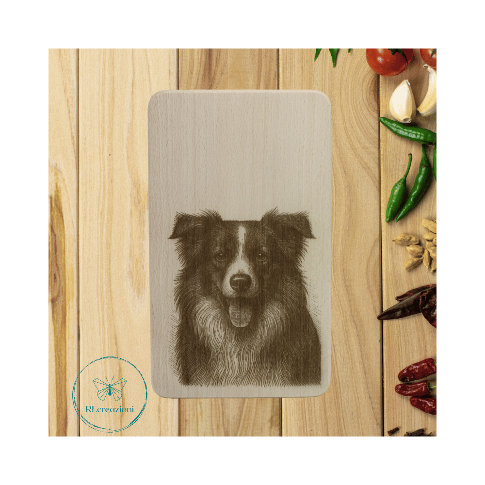 tagliere in legno di faggio. Border collie