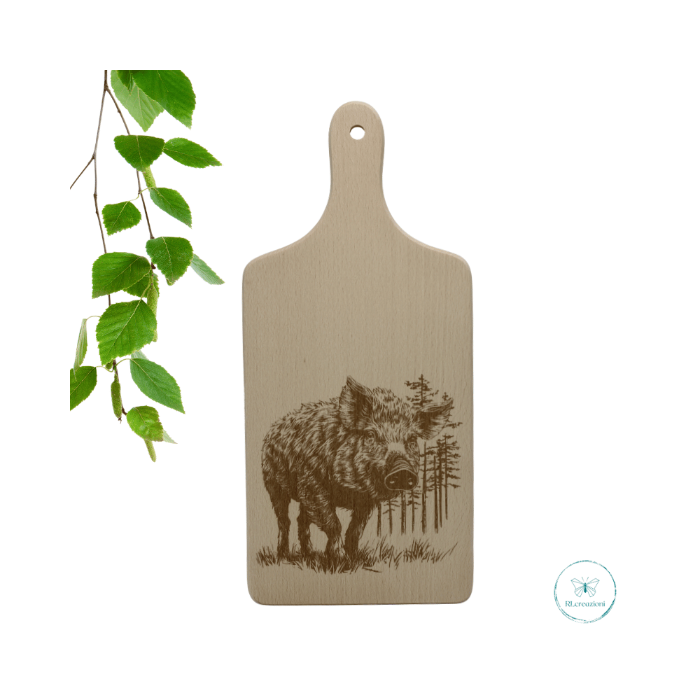 Planche à découper en bois de hêtre. Sanglier. Personnalisée sur demande