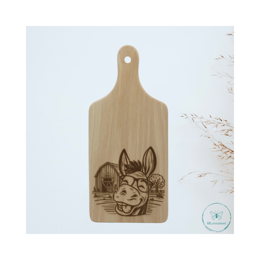 tagliere in legno di faggio con incisione laser. Asino. Personalizzato su richiesta